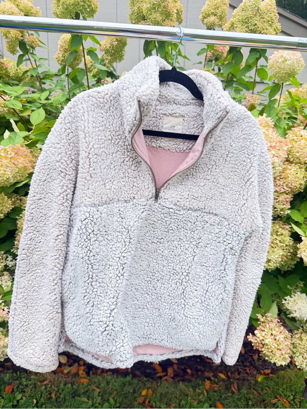 Thread & Supply Cream Sherpa Half-Zip Jacket with Pink Lining